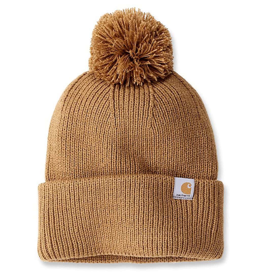 106003-brn-01 Carhartt Womens Knit Pom-Pom Cuffed Beanie
