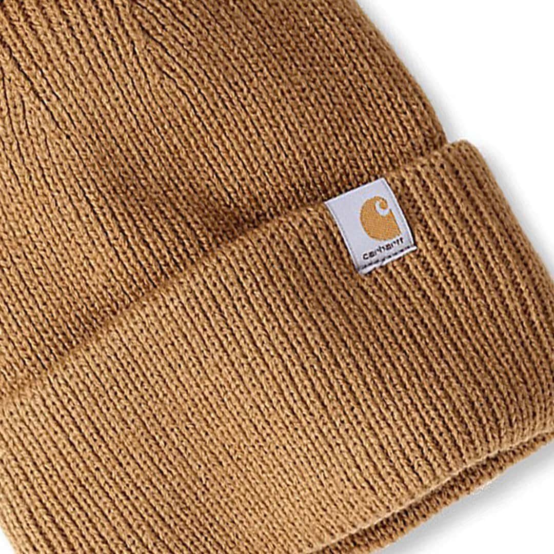 106003-brn-02 Carhartt Womens Knit Pom-Pom Cuffed Beanie
