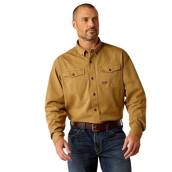 10052940-kha-01 Ariat Rebar Washed Twill Work Shirt